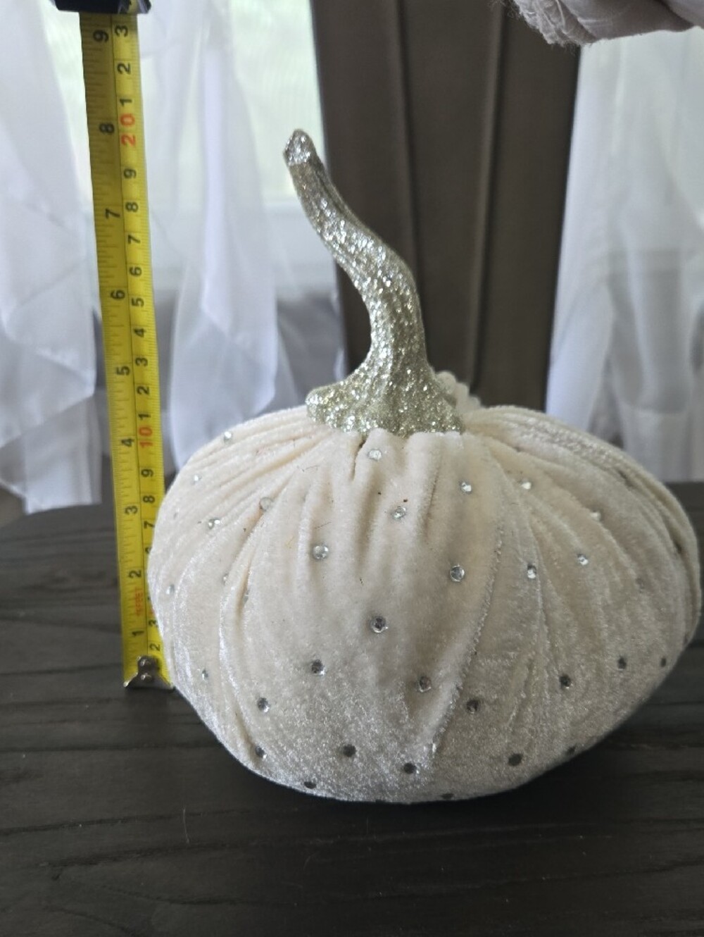 Velvet Cream Decorative Pumpkin with Glitter Stem - Picture 6 of 6